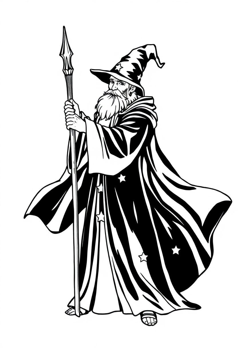 Wizard In Starry Midnight Robes coloring pages