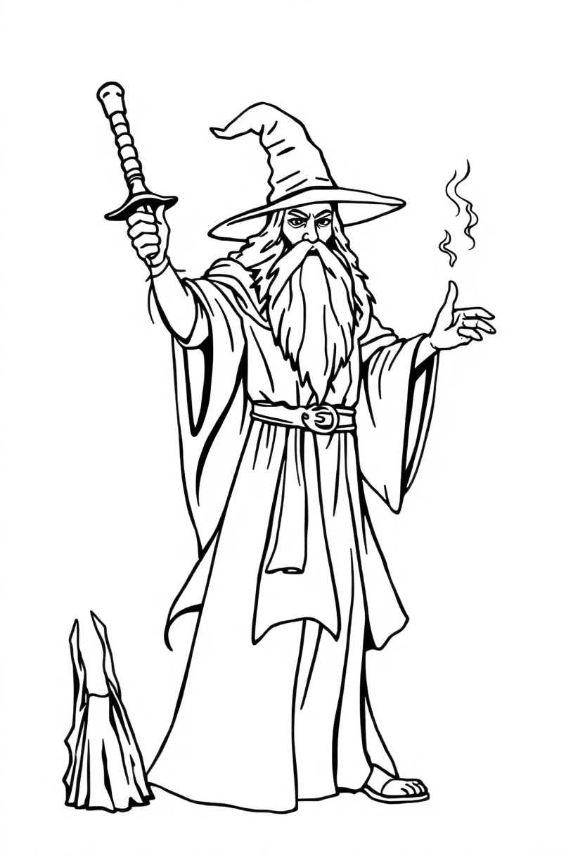 Wizard coloring page, free printable