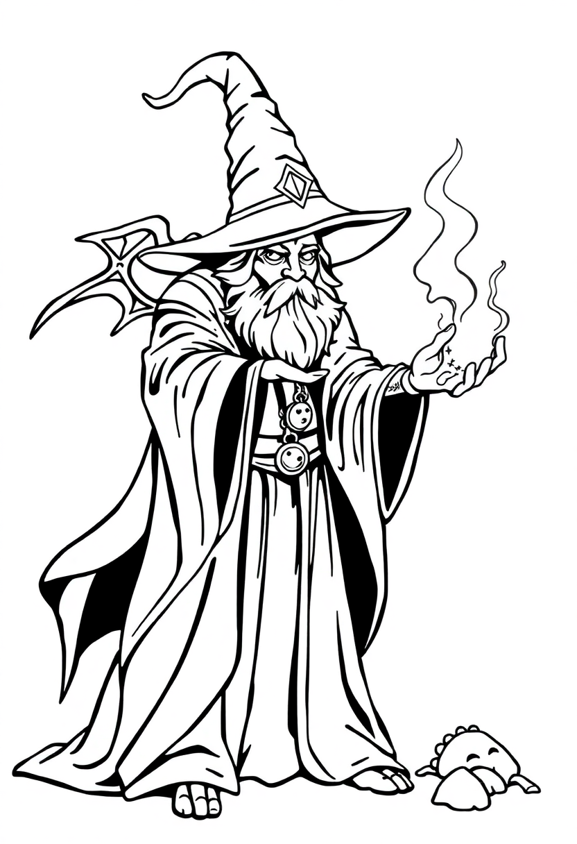 Wizard Performing Healing Magic coloring page for kids