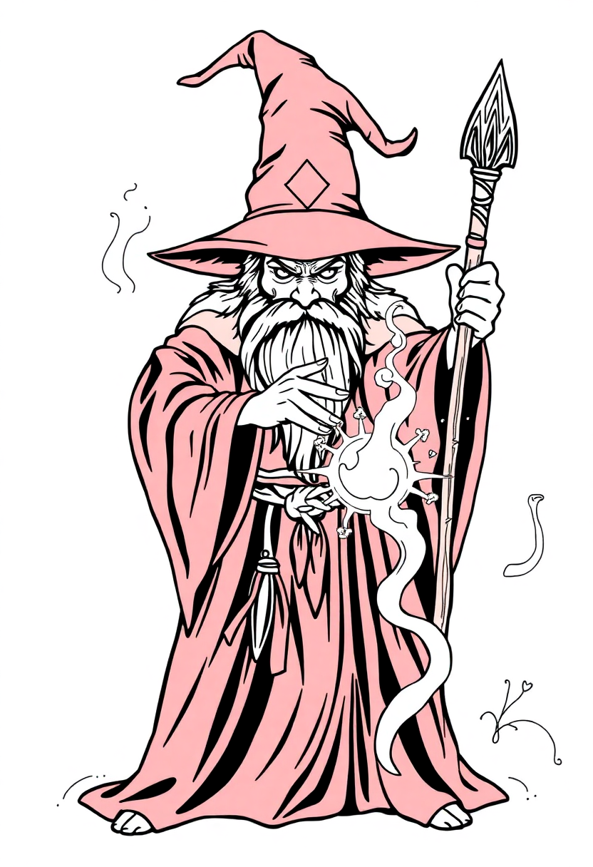 Wizard Performing Healing Magic coloring page for kids