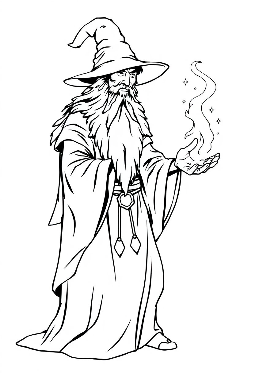 Wizard Performing Healing Magic coloring page for kids