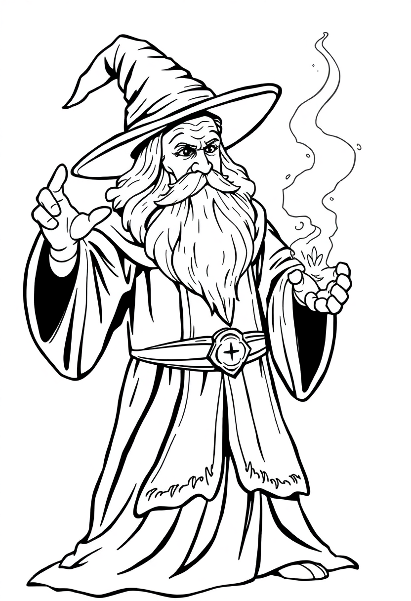 Wizard Performing Healing Magic coloring page for kids
