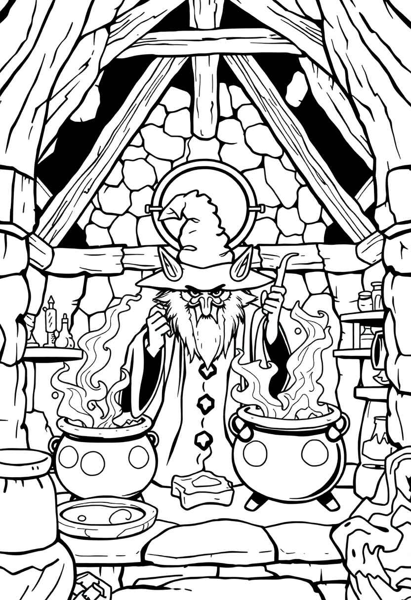 Wizard S Laboratory With Bubbling Cauldrons coloring pages