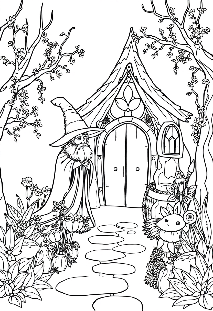 Wizard S Magical Garden Sanctuary coloring pages
