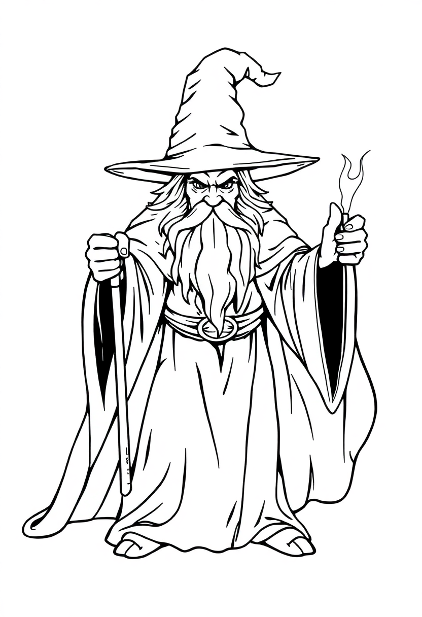 Wizard coloring page, free printable