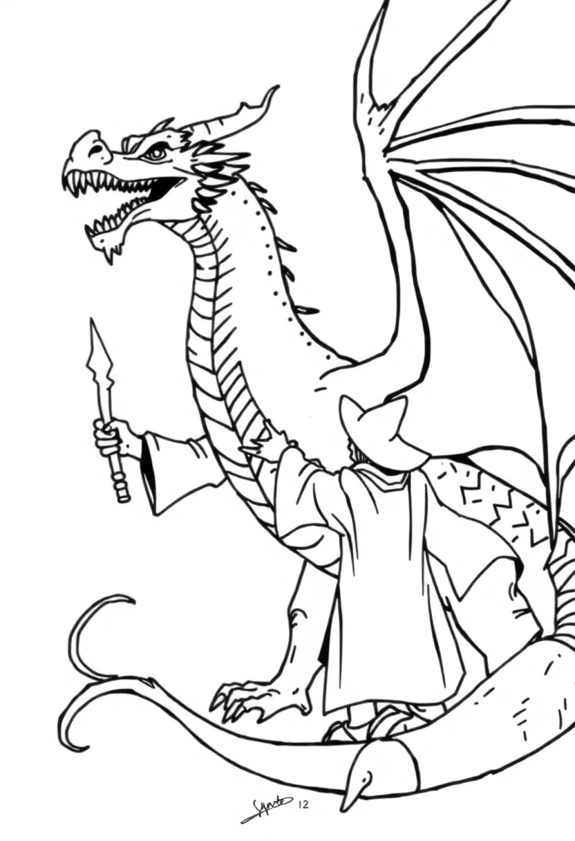 Wizard Summoning Dragon coloring page for kids
