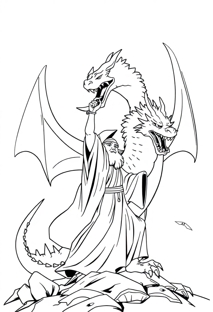 Wizard Summoning Dragon coloring page for kids