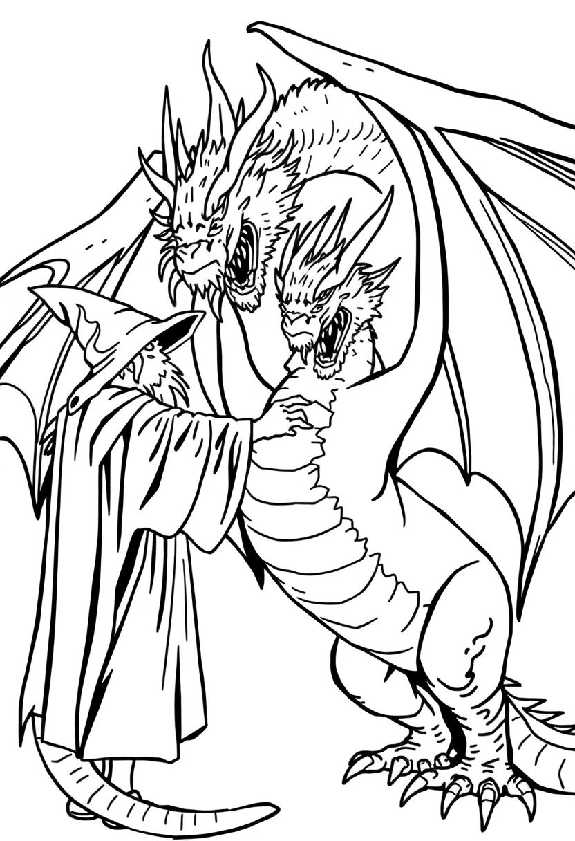 Wizard Summoning Dragon coloring page for kids