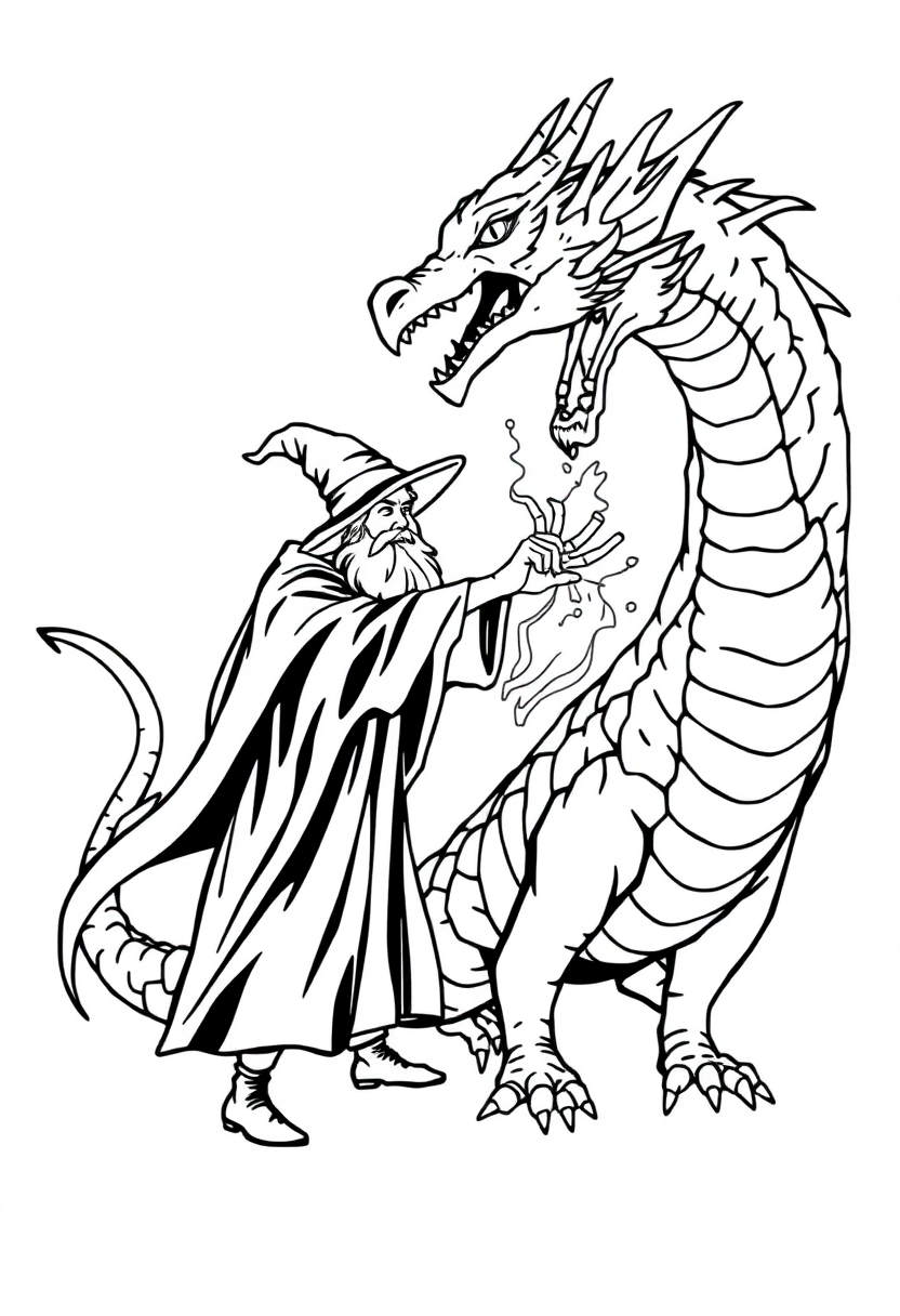 Wizard Summoning Dragon coloring pages
