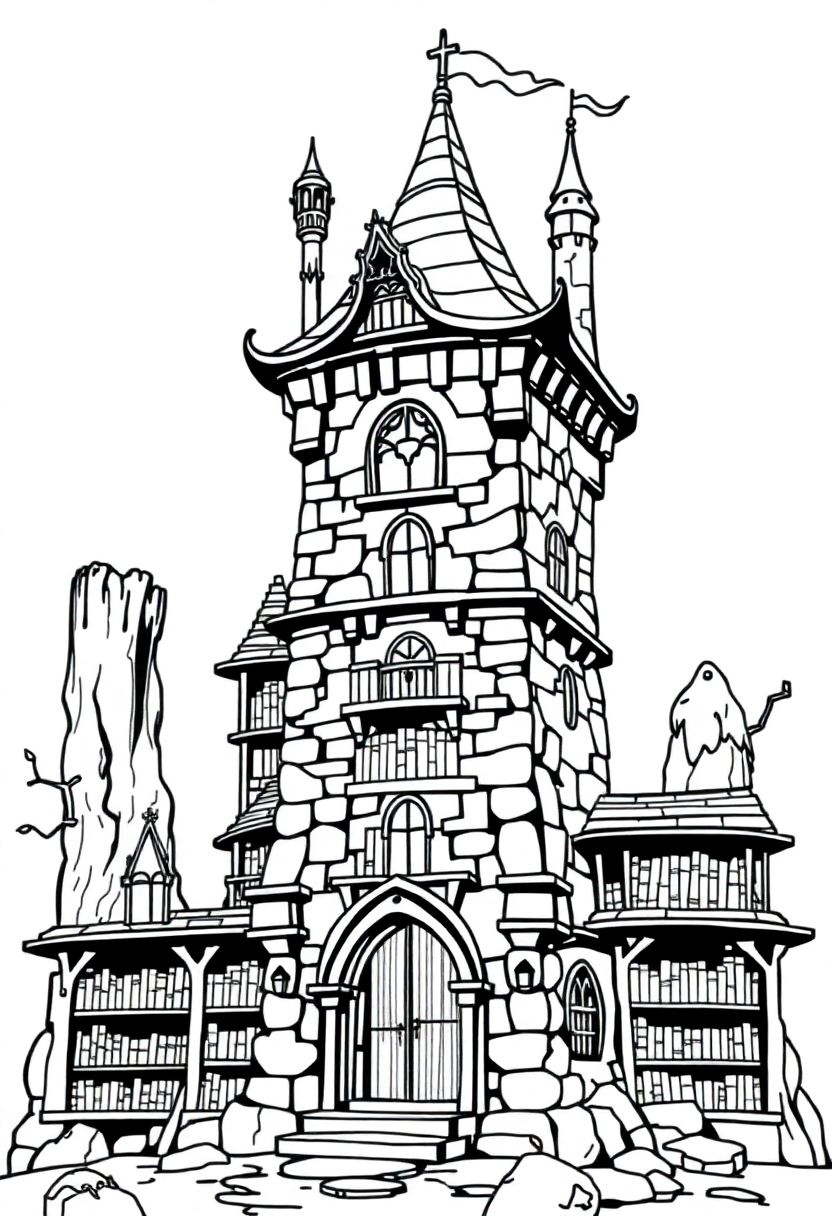 Wizard Tower Library coloring page for kids
