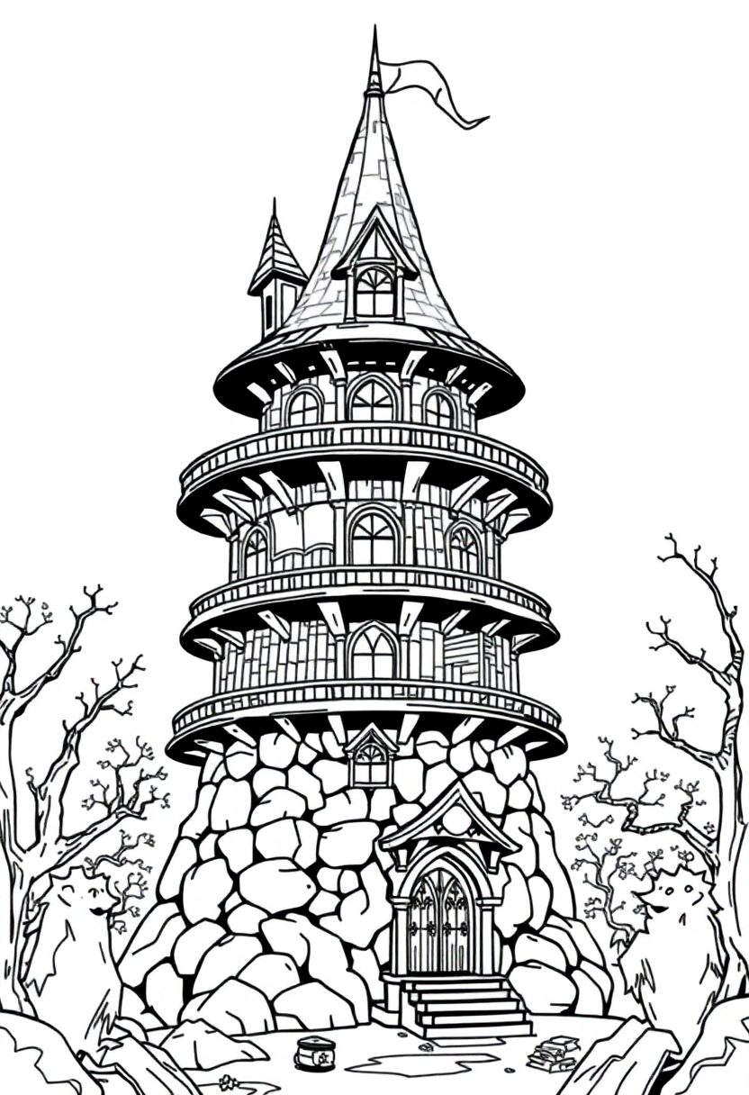 Wizard Tower Library coloring page for kids