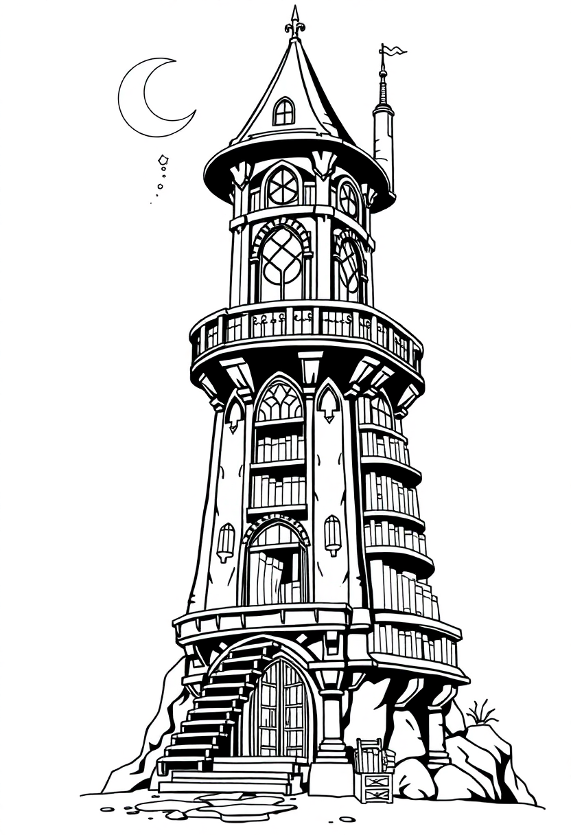 Wizard Tower Library coloring page for kids