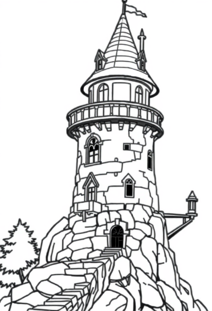 Wizard Tower with Magical Observatory coloring page for kids