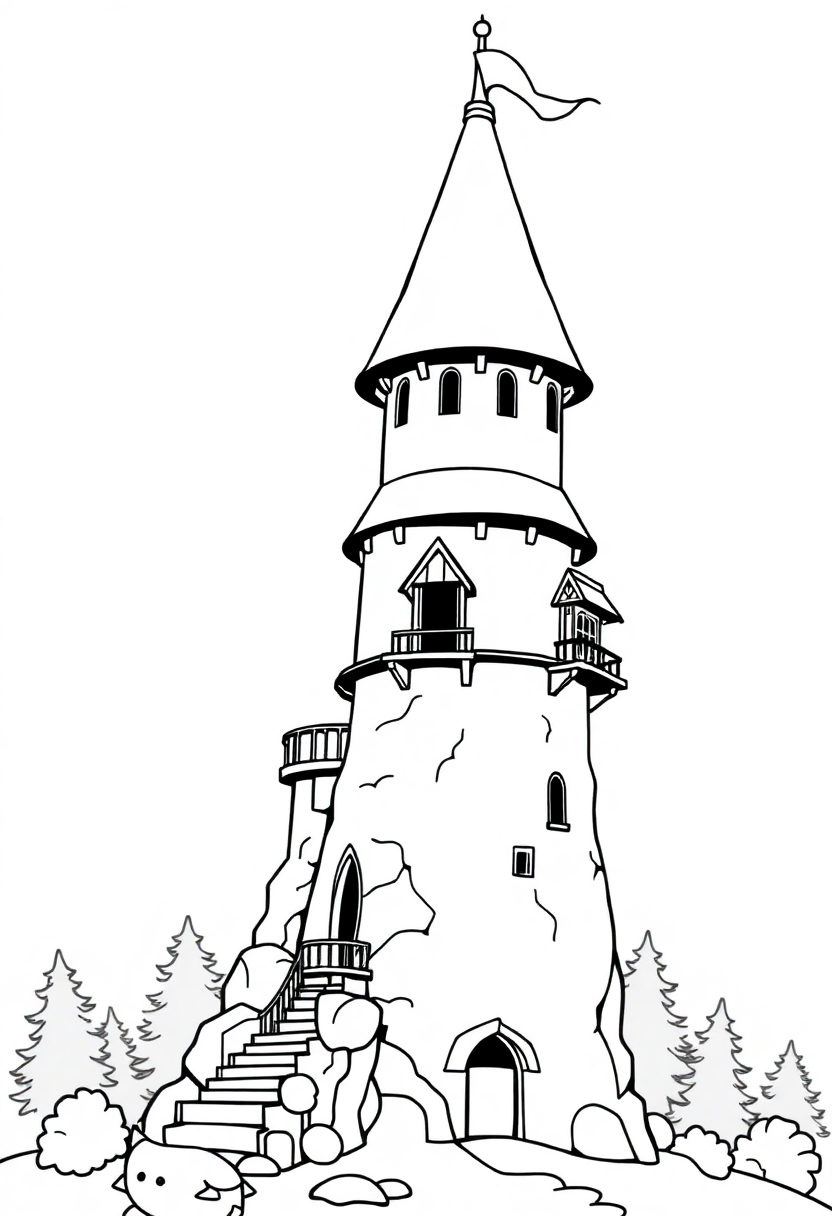 Wizard Tower With Magical Observatory coloring pages
