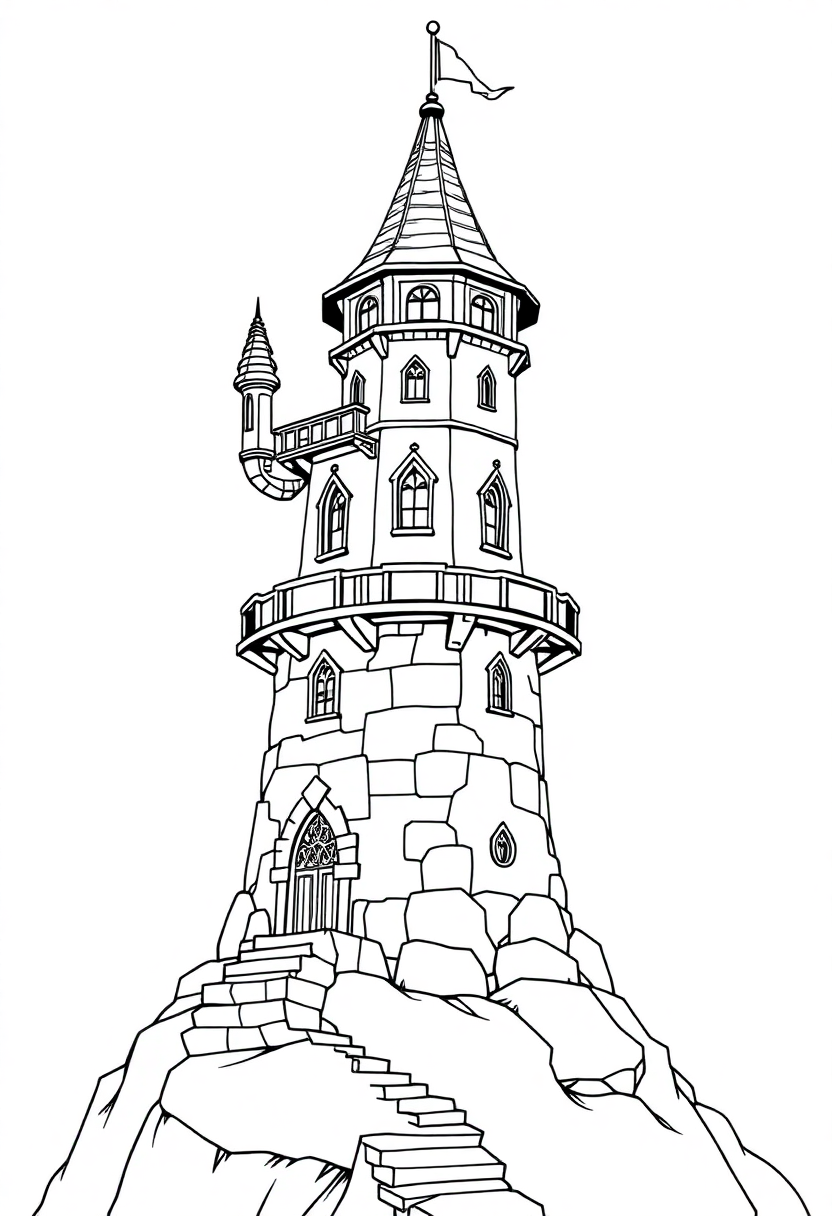 Wizard Tower with Magical Observatory coloring page for kids
