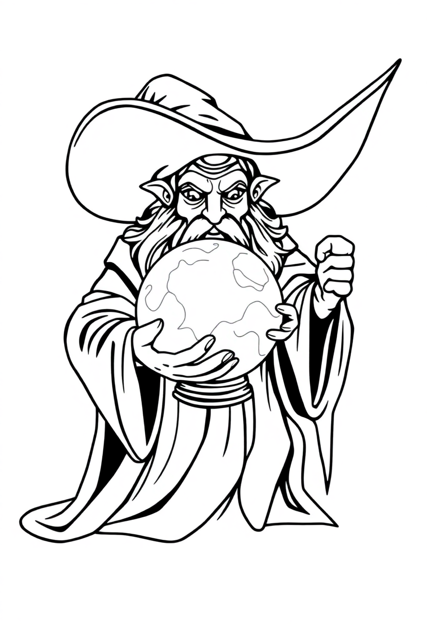 Wizard with Crystal Ball coloring page for kids