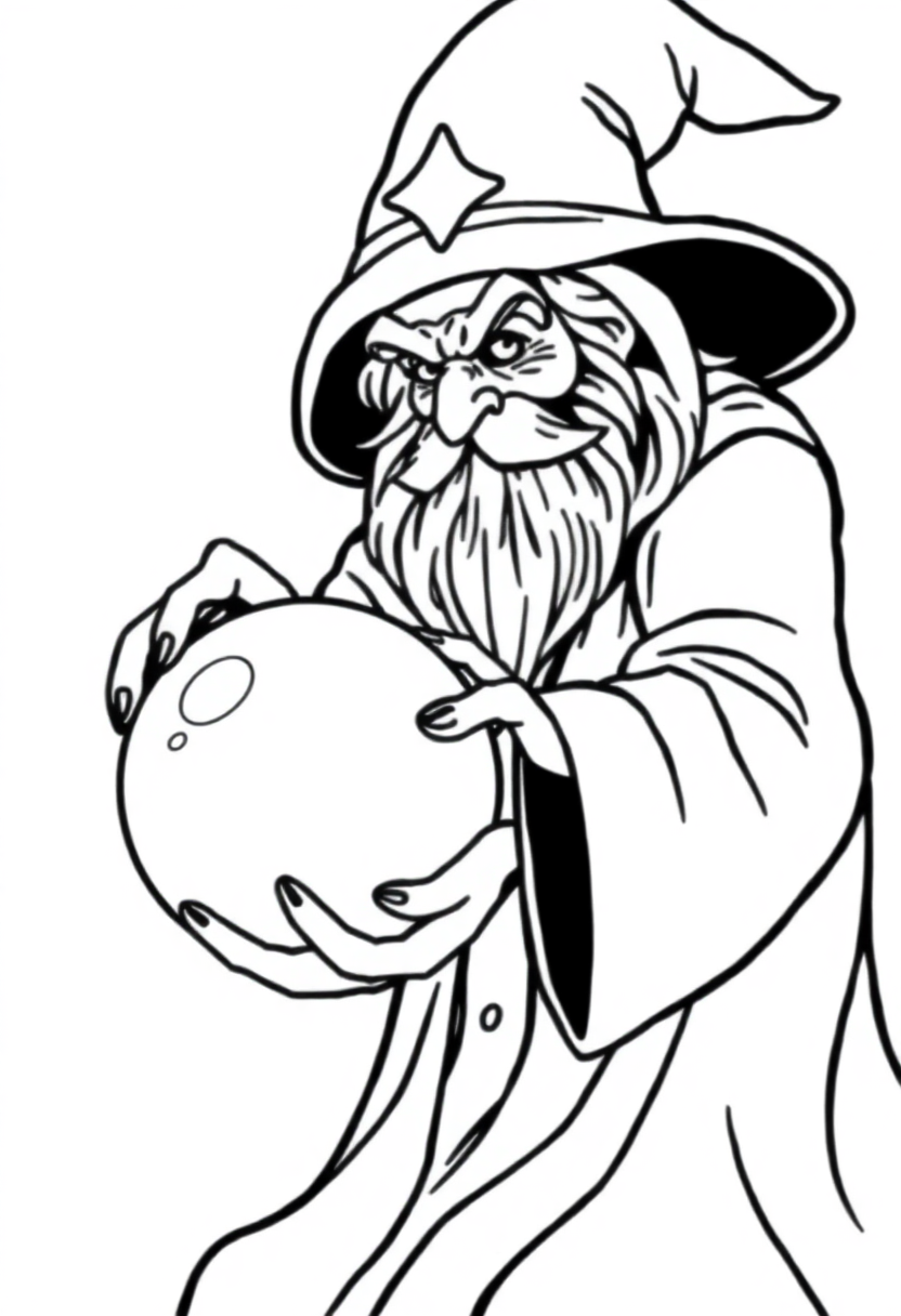 Wizard with Crystal Ball coloring page for kids