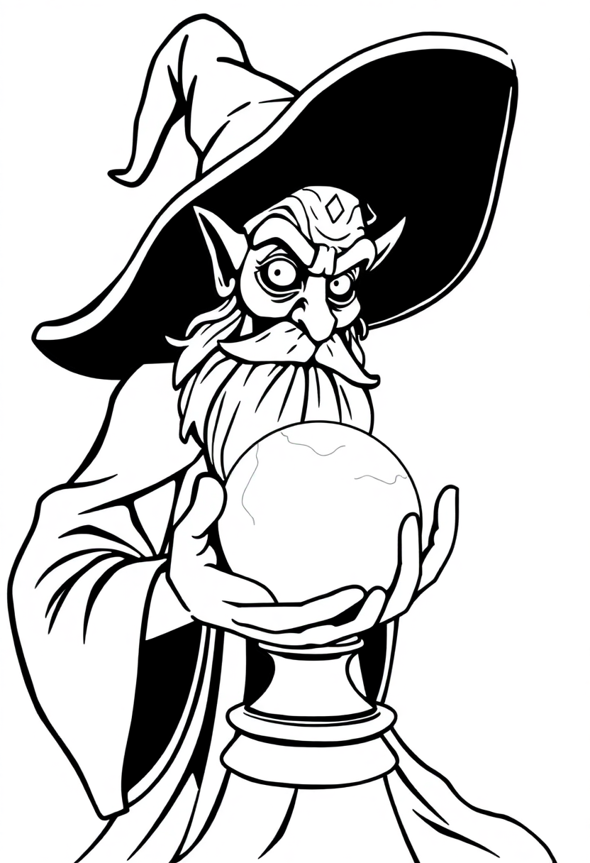 Wizard with Crystal Ball coloring page for kids