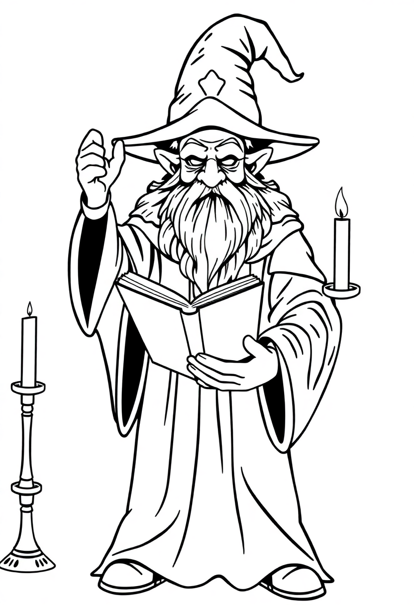 Wizard With Spell Book And Candles coloring pages