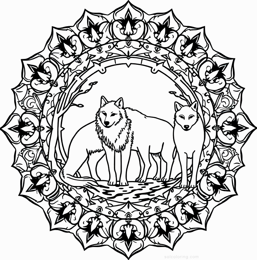 Wolf Pack in Forest coloring page, free printable