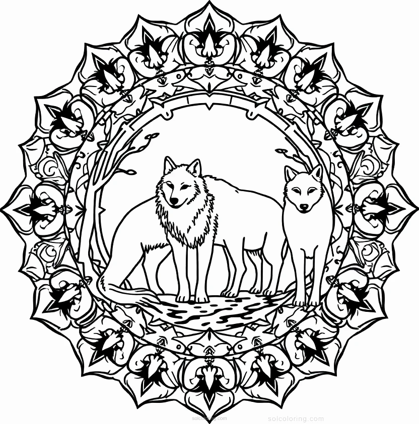 Wolf Pack in Forest coloring page for kids