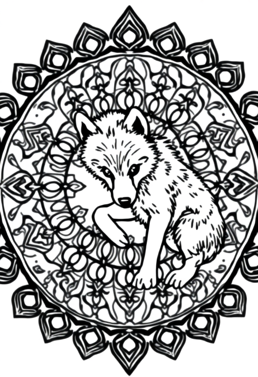 Wolf Pup Learning to Hunt coloring page, free printable