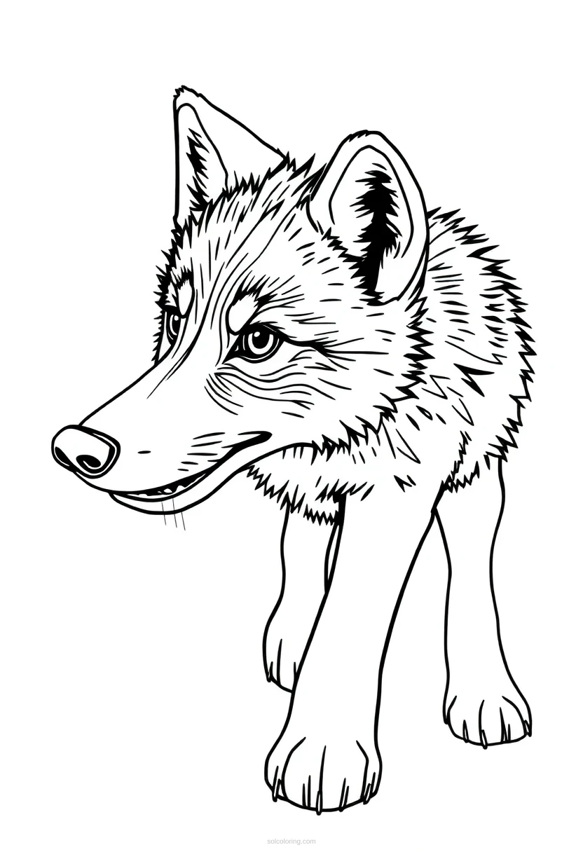 Wolf Pup Learning To Hunt coloring page for kids