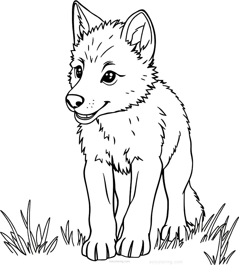 Wolf Pup Learning To Hunt coloring page for kids