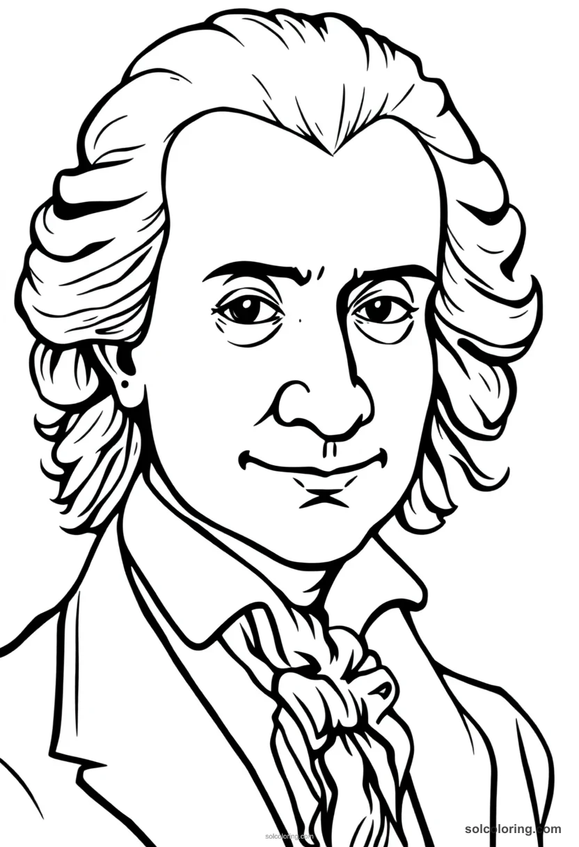 Caricature Wolfgang Amadeus Mozart caricature coloring page for kids