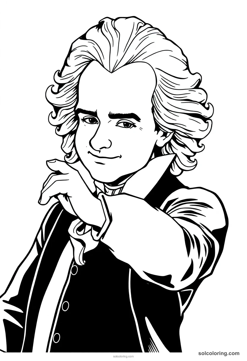 Silhouette Wolfgang Amadeus Mozart silhouette coloring page for kids