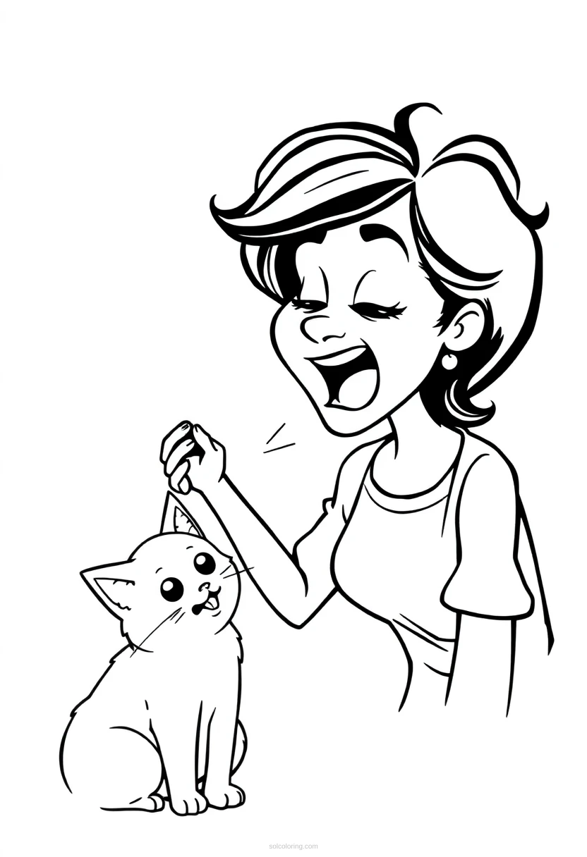 Woman Yelling at Cat coloring page for kids