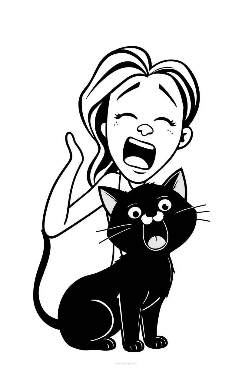 Woman Yelling at Cat coloring page for kids
