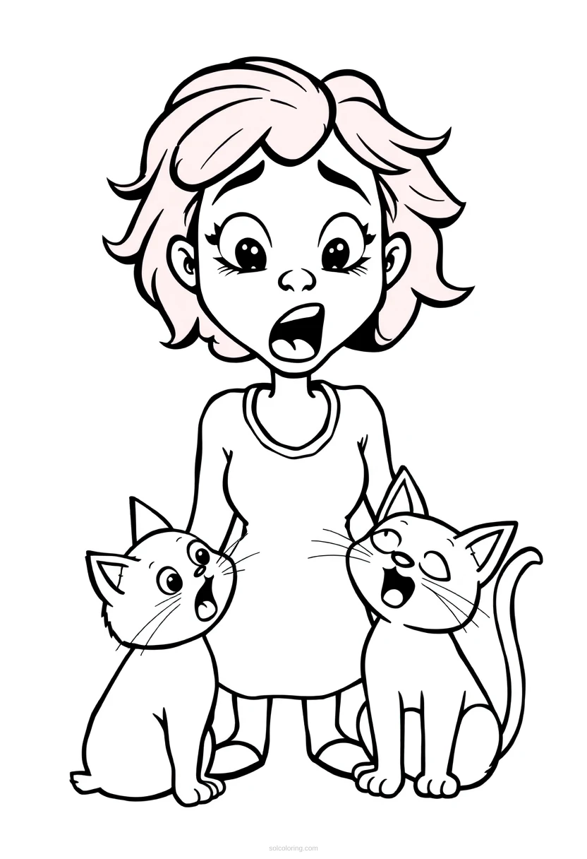 Woman Yelling at Cat coloring page for kids