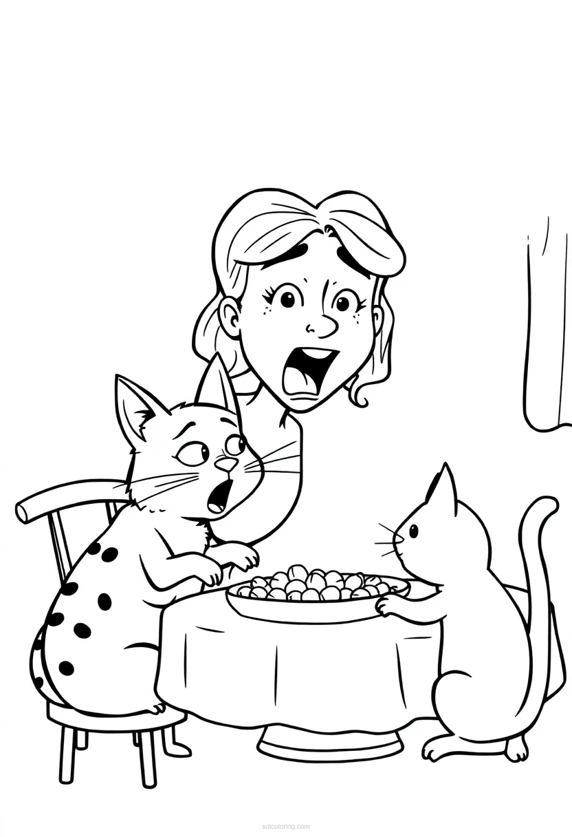 Woman Yelling at Cat Dinner Table coloring page for kids