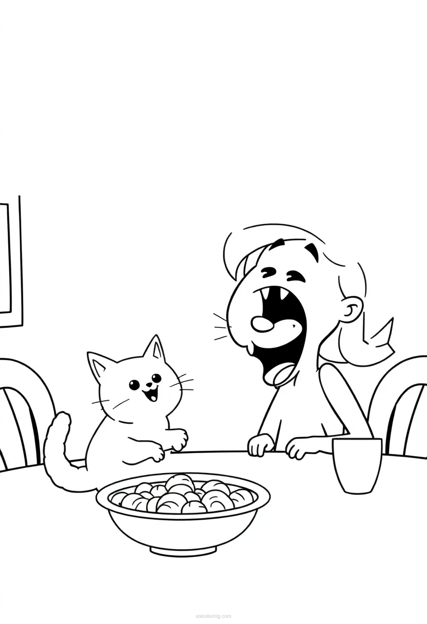 Woman Yelling at Cat Dinner Table coloring page for kids