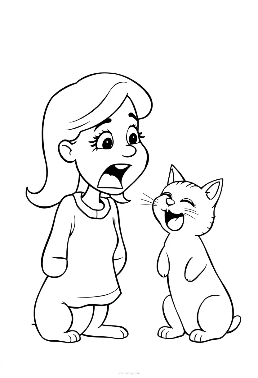 Woman Yelling at Cat coloring page for kids
