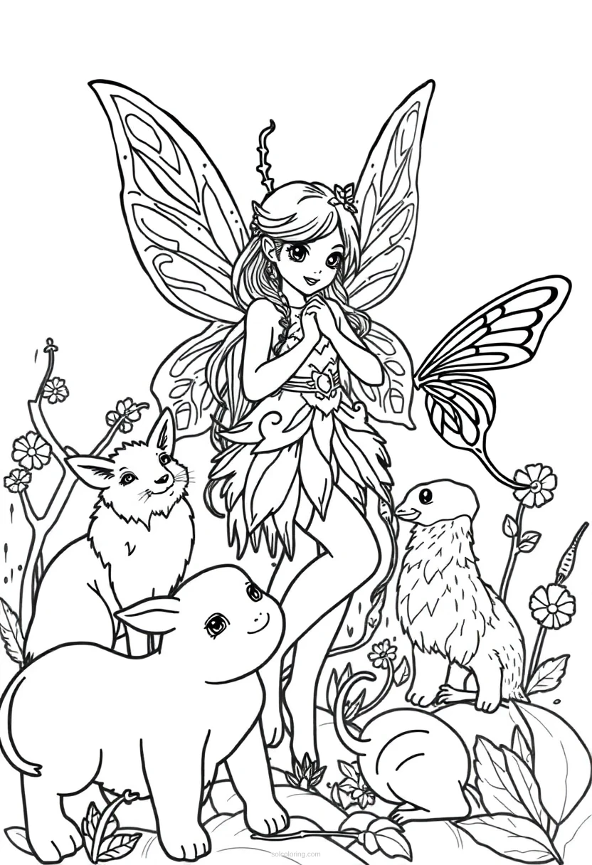 Woodland Fairy With Animals coloring pages
