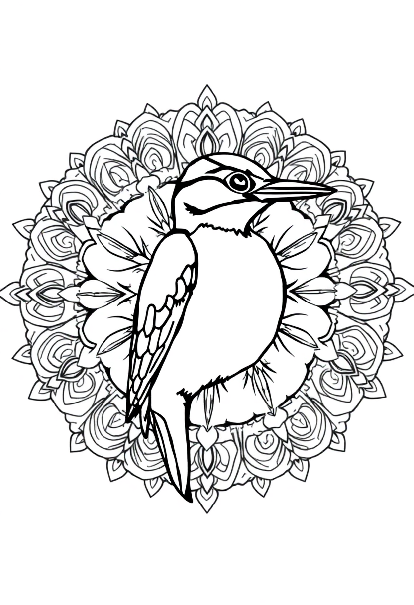 Woodpecker coloring page, free printable