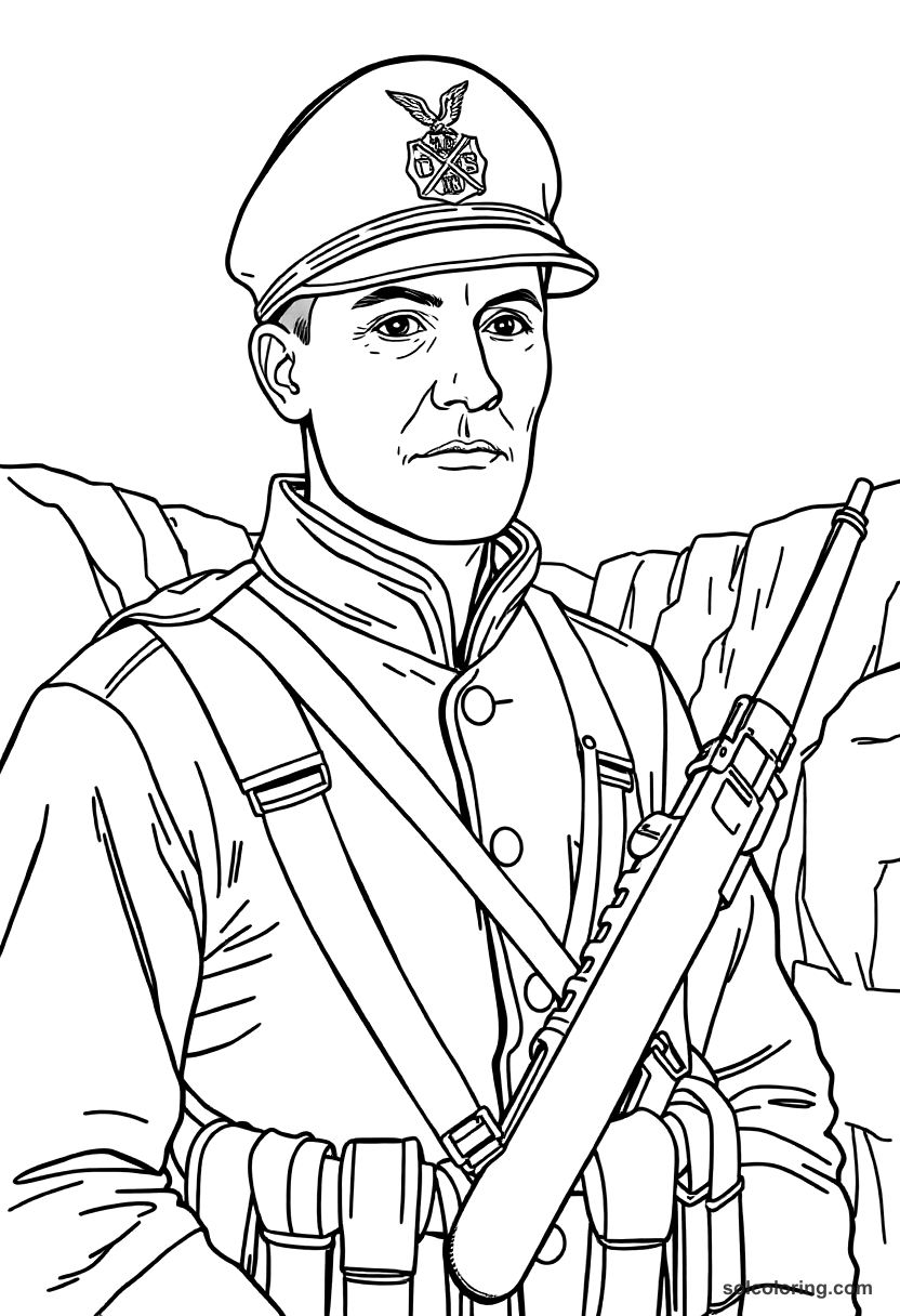 World War I Trenches coloring page, free printable detailed style