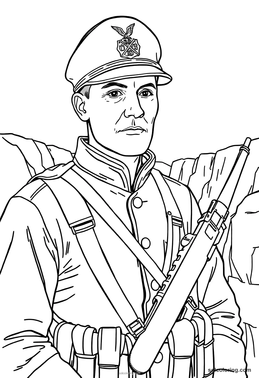 World War I Trenches detailed coloring page for kids