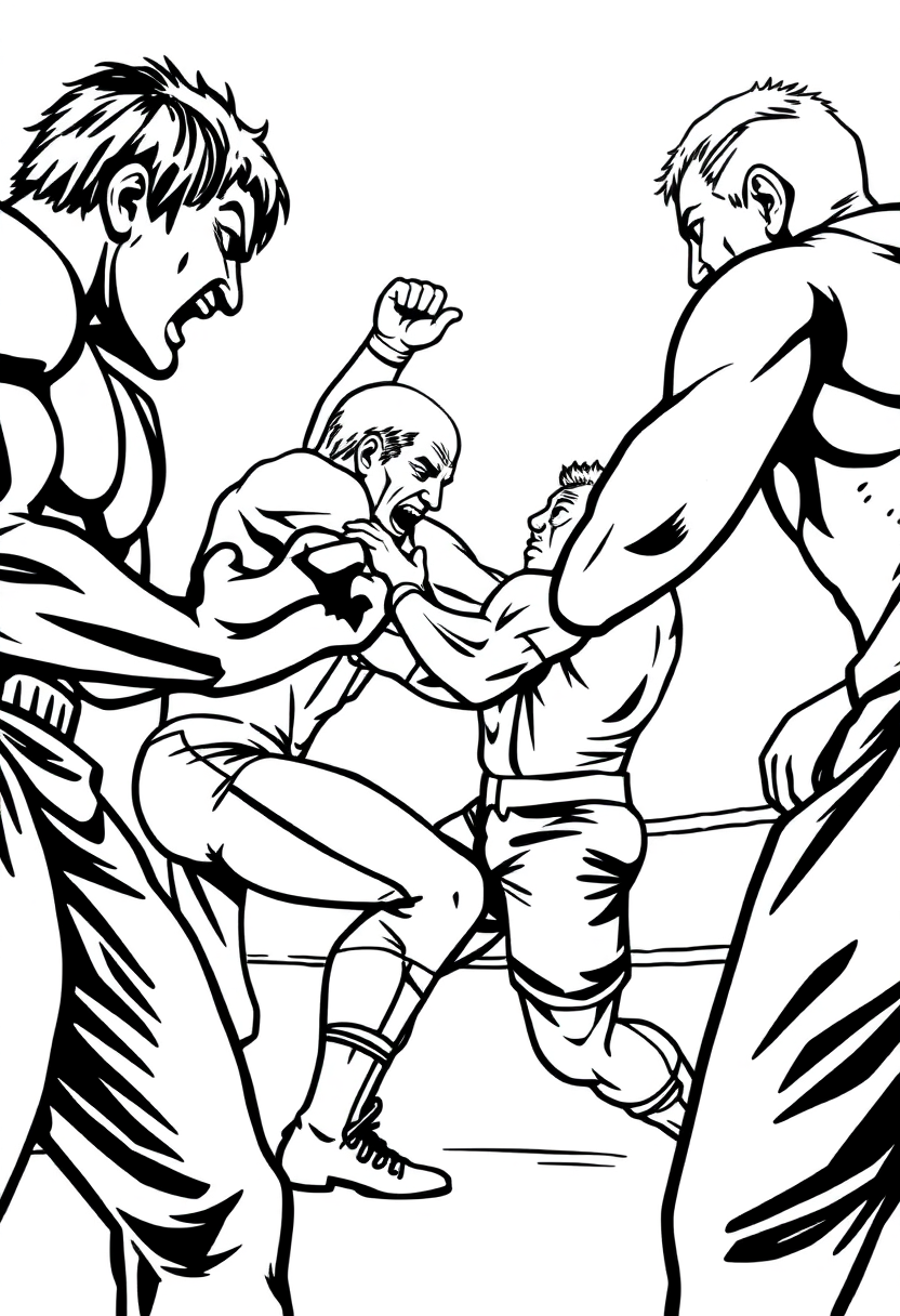 Wrestling Match Action coloring page, free printable