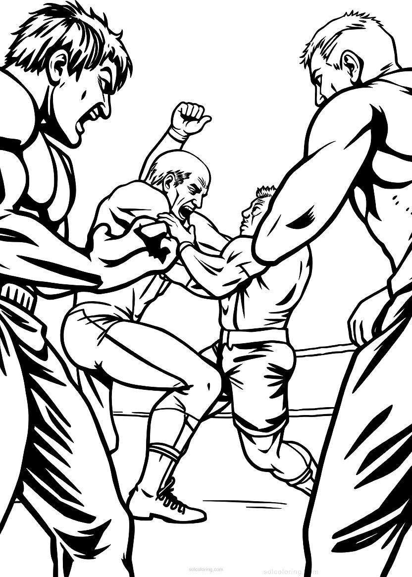 Wrestling Match Action coloring page for kids