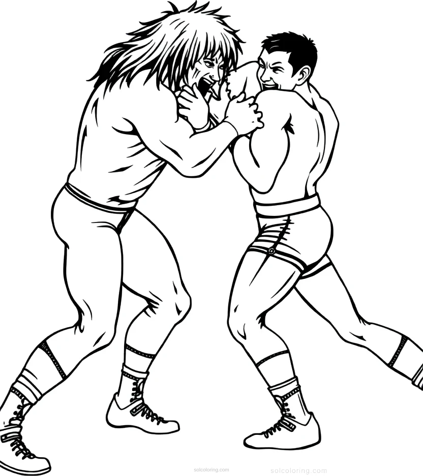 Wrestling Match Action coloring page for kids