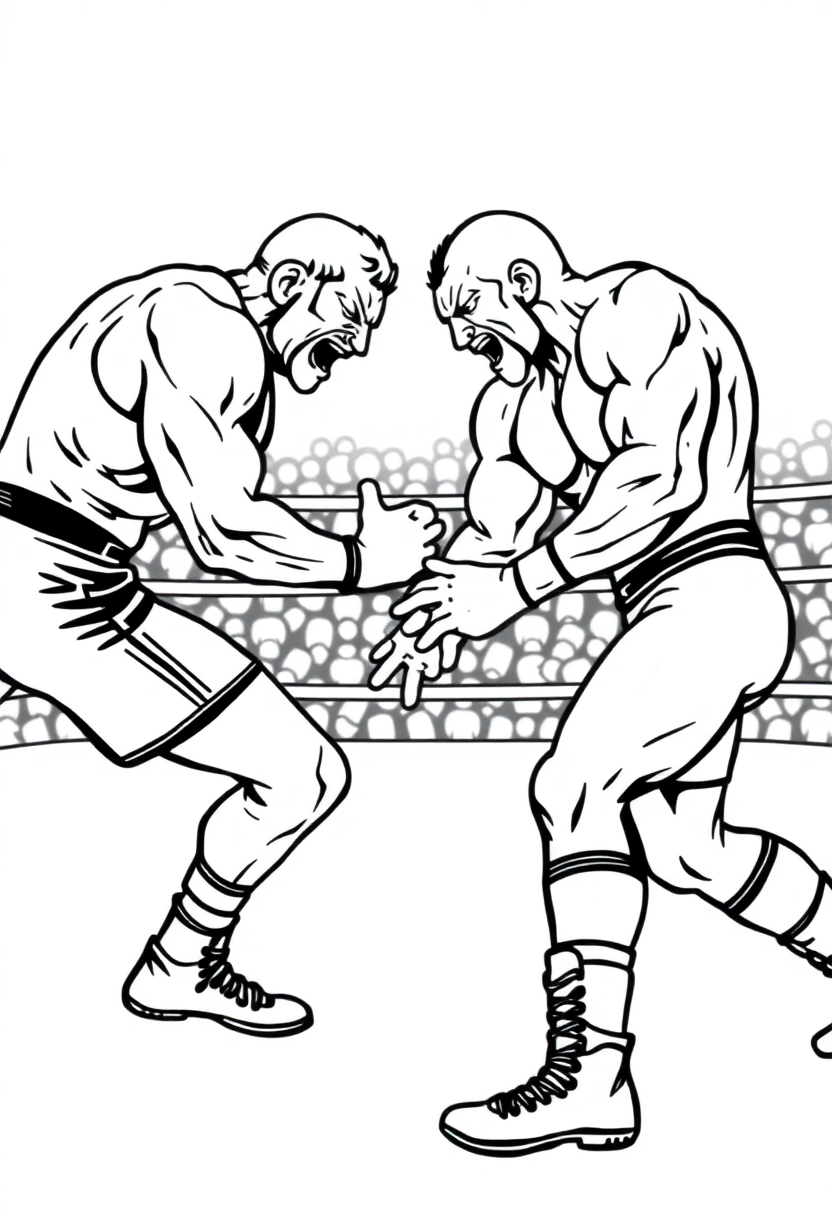 Wrestling Match Action coloring page, free printable