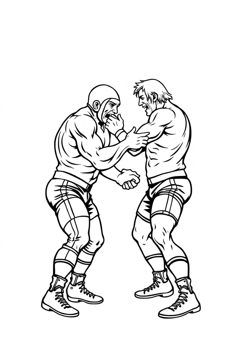 Wrestling Match Action coloring page, free printable