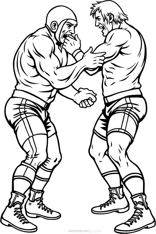 Wrestling Match Action coloring page for kids