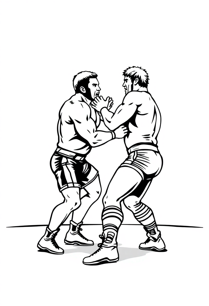 Wrestling Match Action coloring page, free printable