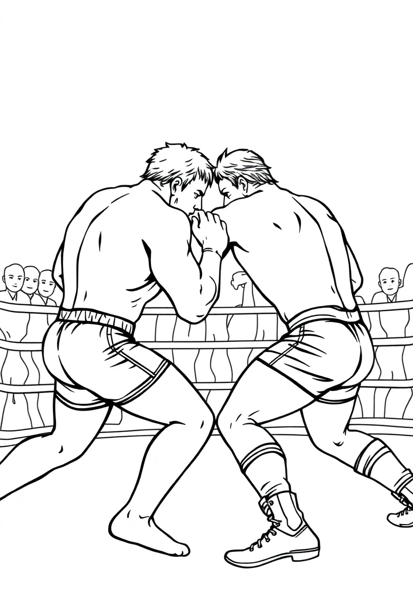 Wrestling Match Action coloring page, free printable