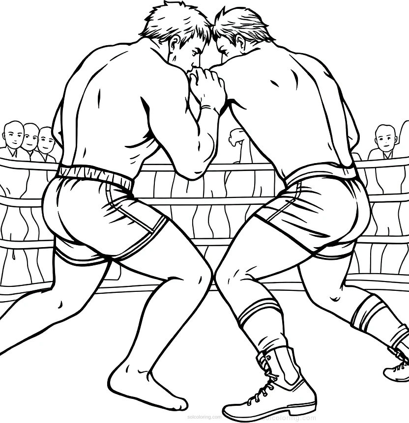Wrestling Match Action coloring page for kids