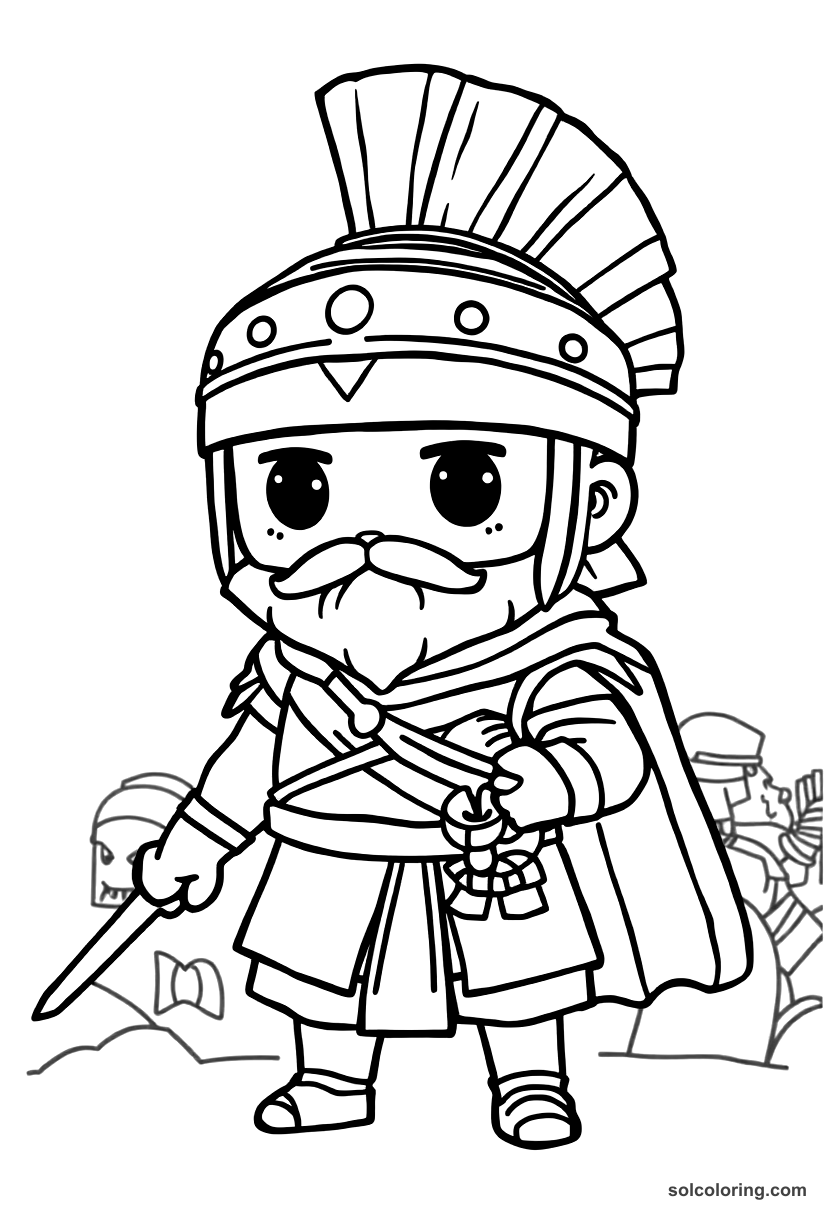 Chibi Xerxes I at the Battle of Thermopylae coloring page, free printable chibi style